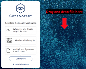 Codenotary - Drag and Drop Verify - Intro Page - w Red Arrow